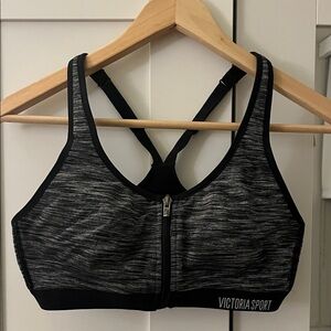 Victoria Sport Black and Gray Zip Front Sports Bra